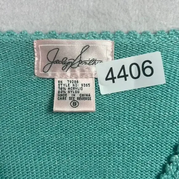 Jaclyn Smith Sweater Womens S Embroidered Turquoise Knit V-Neck Sweater Vintage - Picture 5 of 10